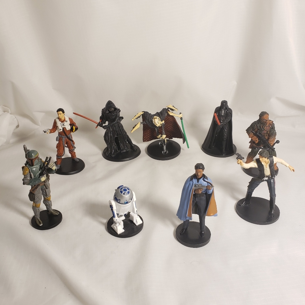 9 Star Wars Cake Toppers R2-D2 Kylo Poe Boba Chewbacca Lando Han Grievous Darth